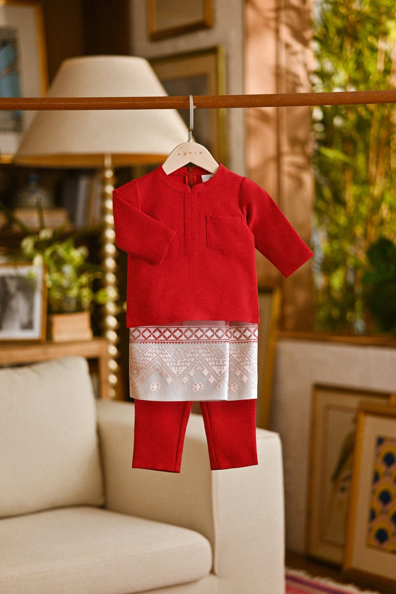 Pahlawan Bespoke Fit Babies Baju Melayu Cekak Musang - Red Bud