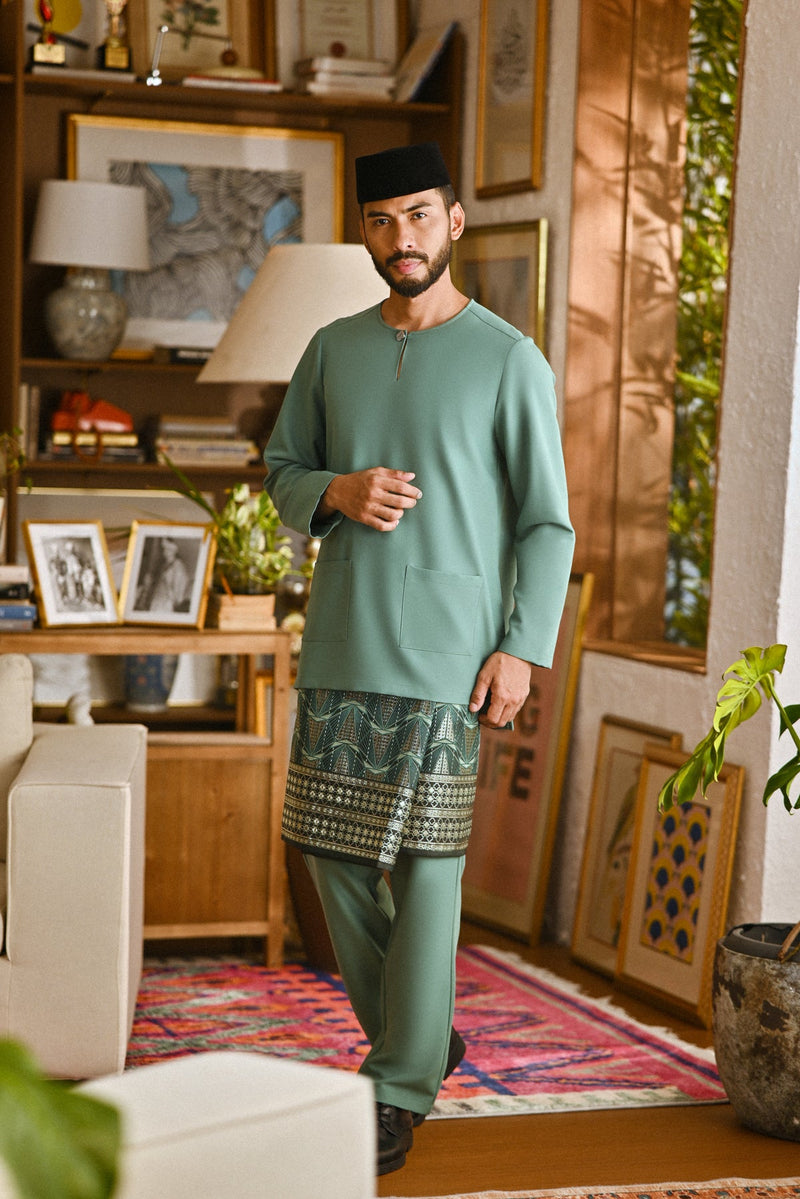 Pahlawan Smart Fit Baju Melayu Teluk Belanga - Sage Green