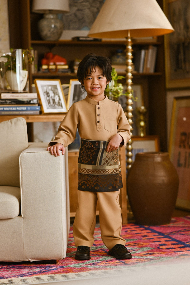 Pahlawan Bespoke Fit Kids Baju Melayu Cekak Musang - Latte