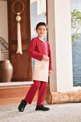 Baju Melayu Kids Teluk Belanga Modern Smart Fit - Red Bud