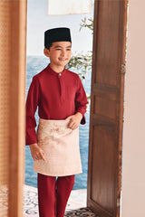 Baju Melayu Kids Luxury Bespoke Fit - Burgundy Red