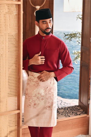 Baju Melayu Luxury Bespoke Fit - Burgundy Red