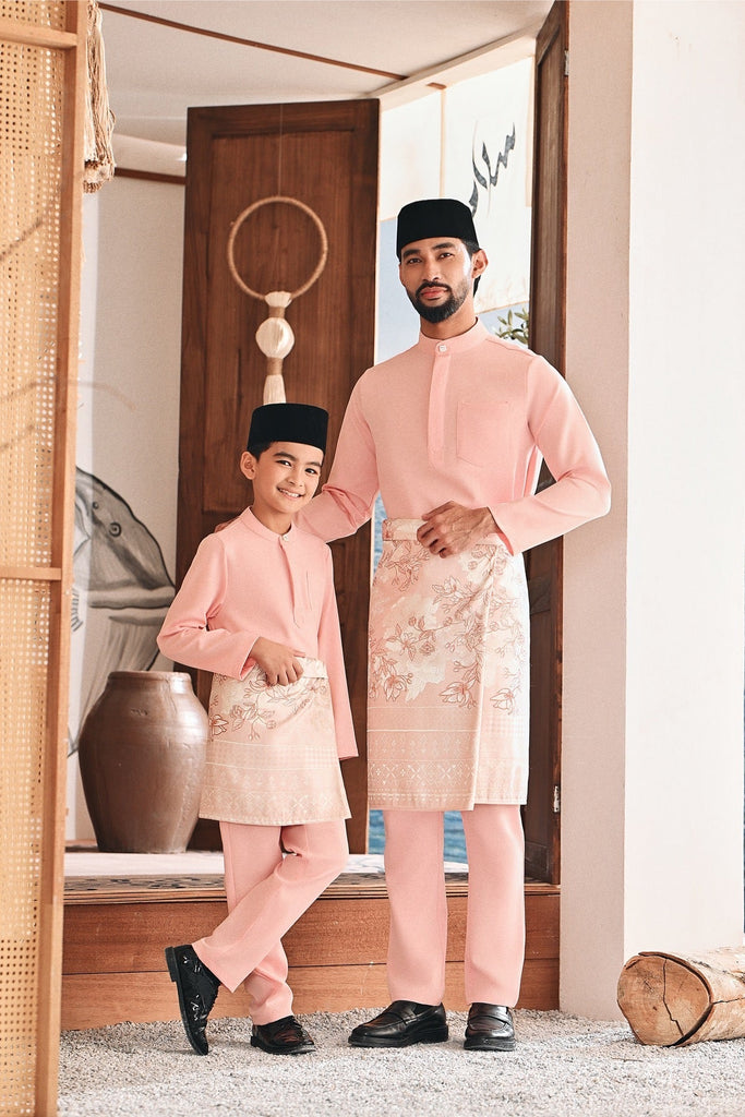 Baju Melayu Luxury Bespoke Fit Peach Pink