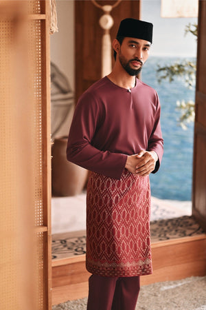 Baju Melayu Teluk Belanga Modern Smart Fit - Dark Burgundy