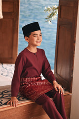 Baju Melayu Kids Teluk Belanga Modern Smart Fit - Dark Burgundy