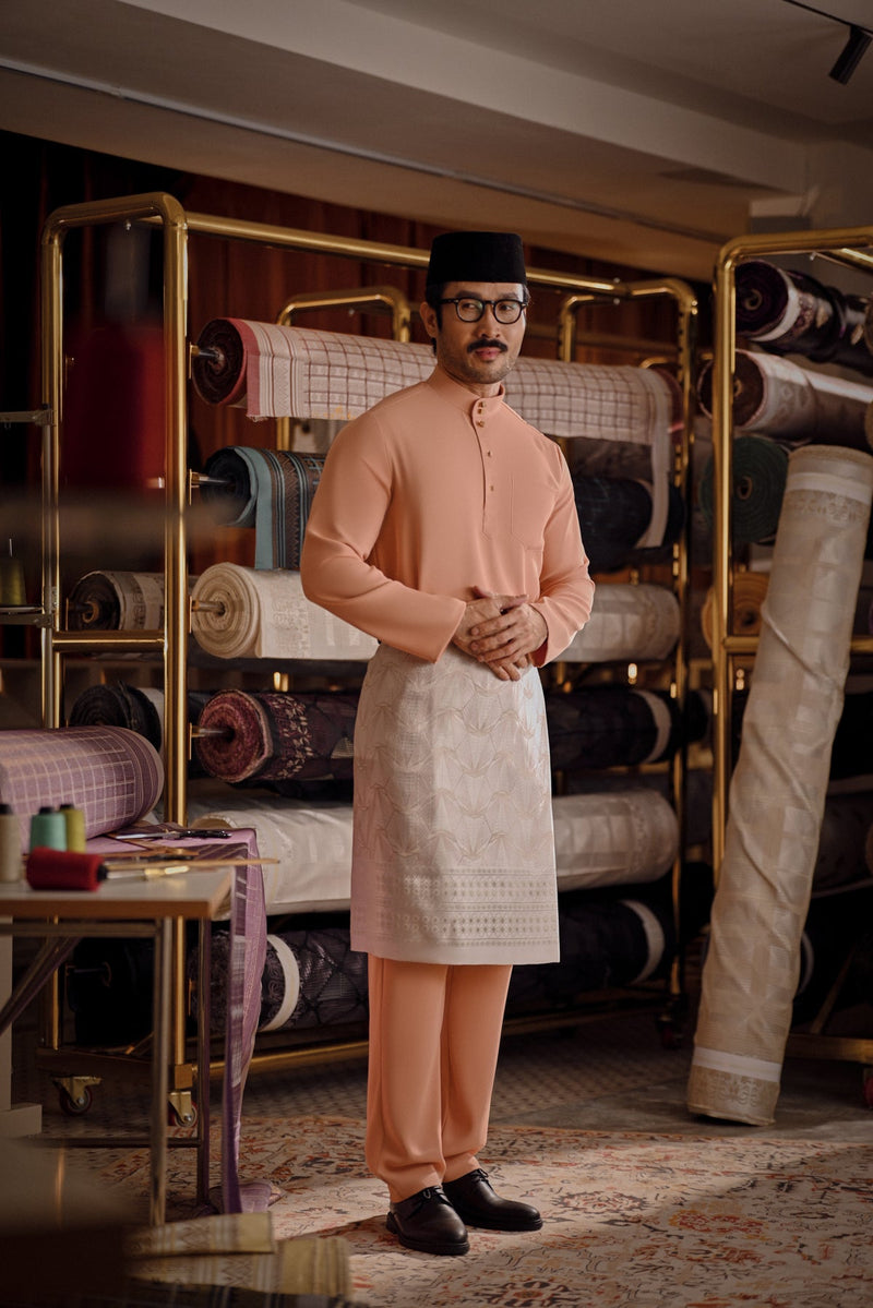Bendahara Bespoke Fit Baju Melayu Cekak Musang - Coral Buff