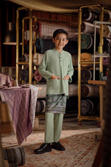 Bendahara Bespoke Fit Kids Baju Melayu Cekak Musang - Granite Green
