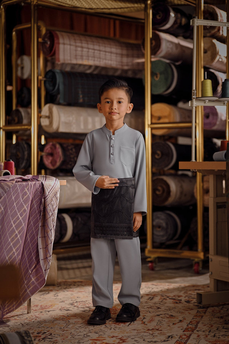 Bendahara Bespoke Fit Kids Baju Melayu Cekak Musang - Light Blue Grey