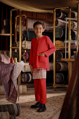 Bendahara Smart Fit Kids Baju Melayu Teluk Belanga - Red Chilli
