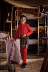 Bendahara Bespoke Fit Kids Baju Melayu Cekak Musang - Red Chilli