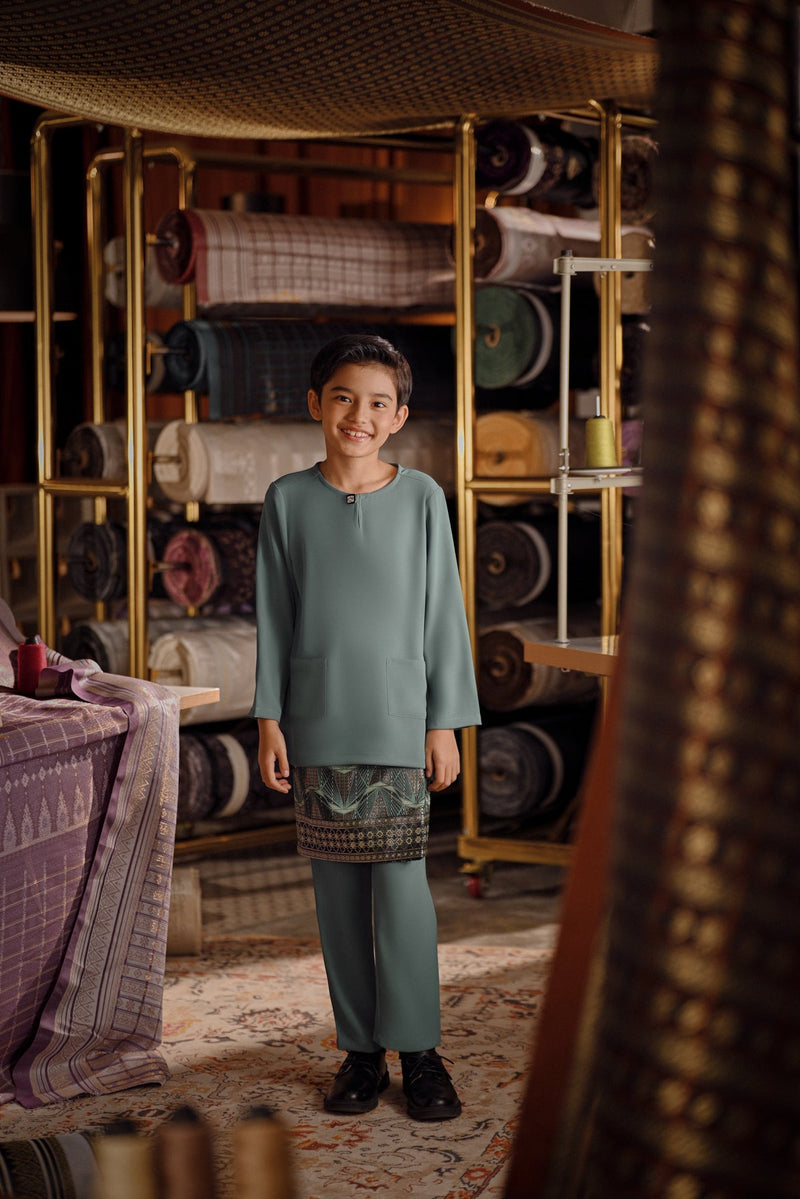 Bendahara Smart Fit Kids Baju Melayu Teluk Belanga - Dusty Turquoise