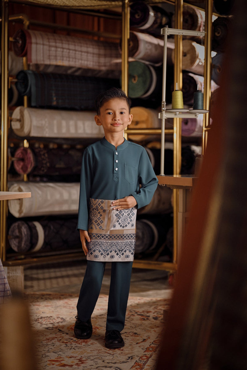 Bendahara Bespoke Fit Kids Baju Melayu Cekak Musang - Deep Teal