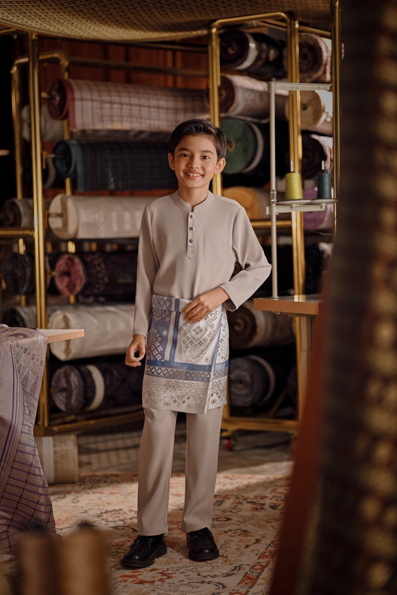 Bendahara Bespoke Fit Kids Baju Melayu Cekak Musang - Opal Gray