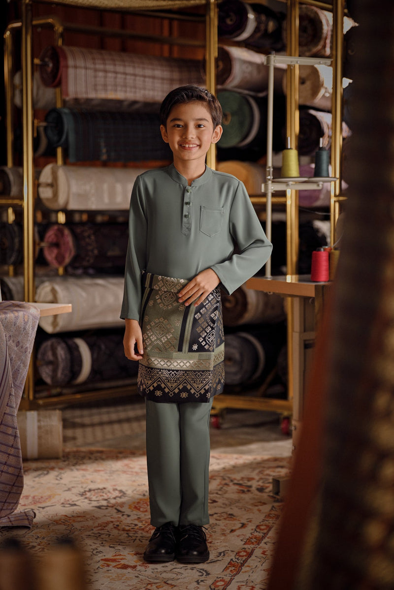 Bendahara Bespoke Fit Kids Baju Melayu Cekak Musang - Stormy Sea