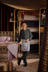 Bendahara Bespoke Fit Kids Baju Melayu Cekak Musang - Gunmetal