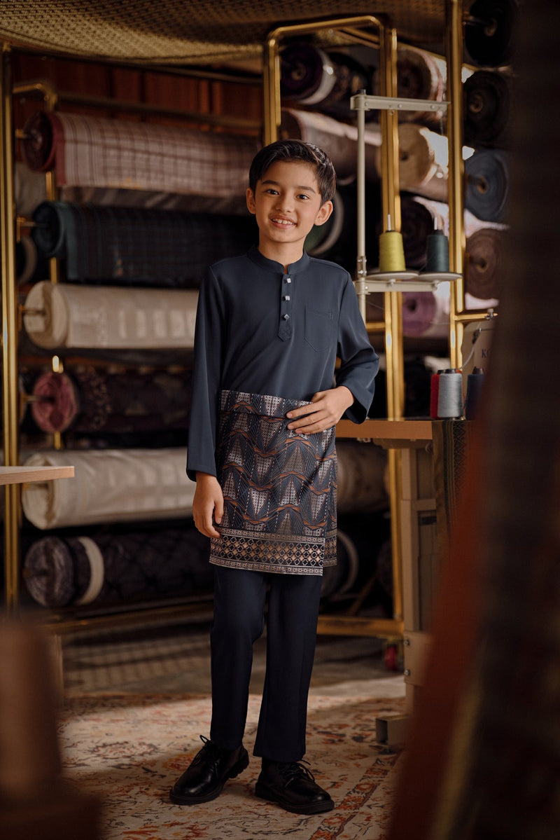 Bendahara Bespoke Fit Kids Baju Melayu Cekak Musang - Dark Navy
