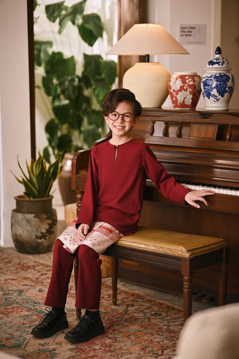Arjuna Smart Fit Kids Baju Melayu Teluk Belanga - Ruby Maroon
