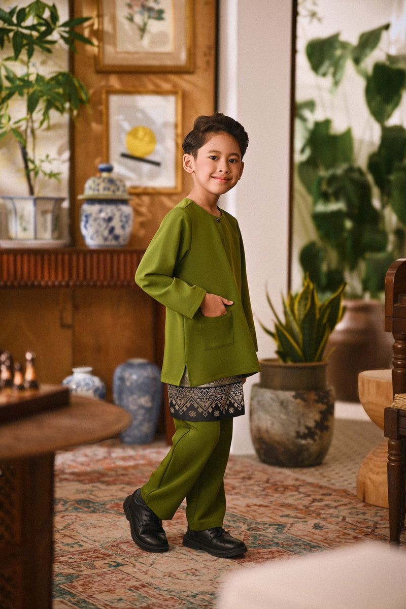 Arjuna Smart Fit Kids Baju Melayu Teluk Belanga - Olive Green