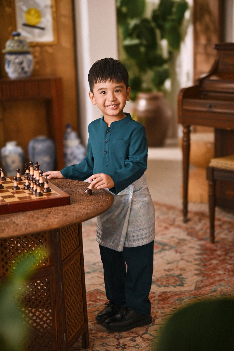 Arjuna Bespoke Fit Kids Baju Melayu Cekak Musang - Midnight Teal