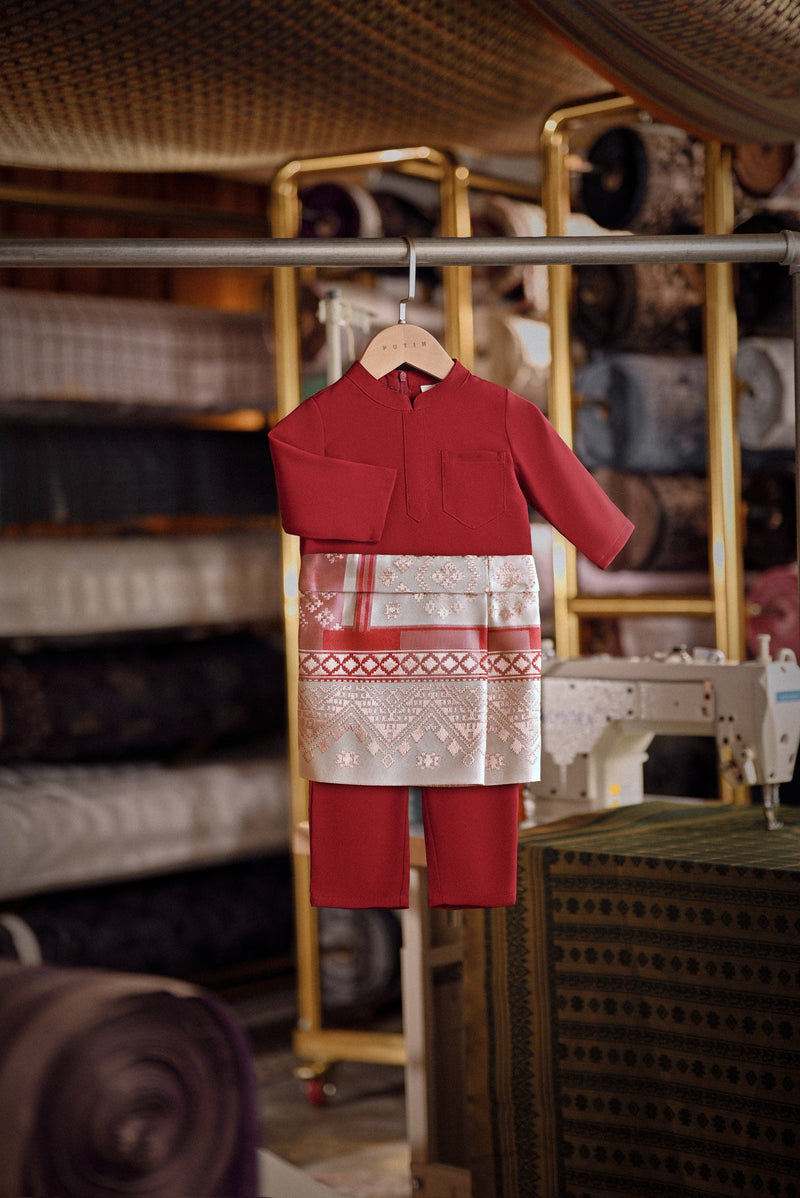 Bendahara Bespoke Fit Babies Baju Melayu Cekak Musang - Rumba Red