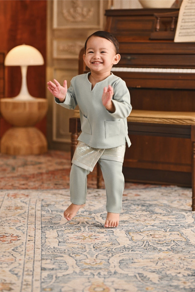 Baju Melayu Babies Teluk Belanga Smart Fit - Aqua Gray