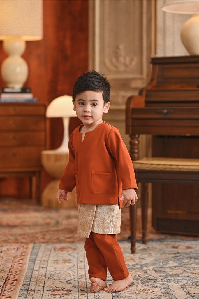 Baju Melayu Babies Teluk Belanga Smart Fit - Burnt Orange