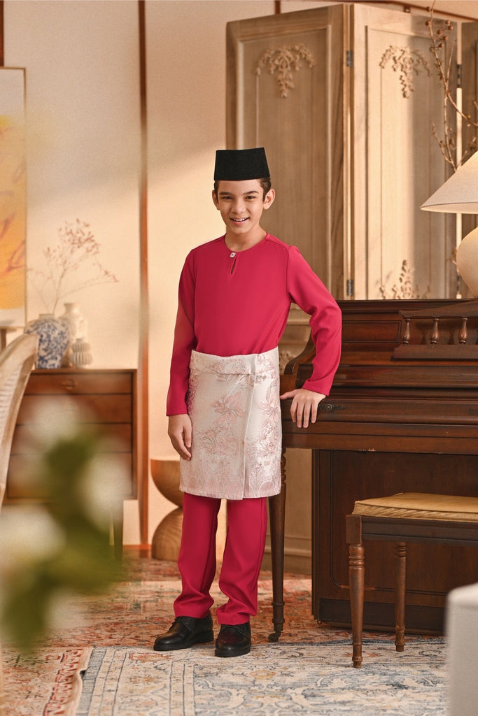 Baju Melayu Kids Teluk Belanga Smart Fit - Fuchsia