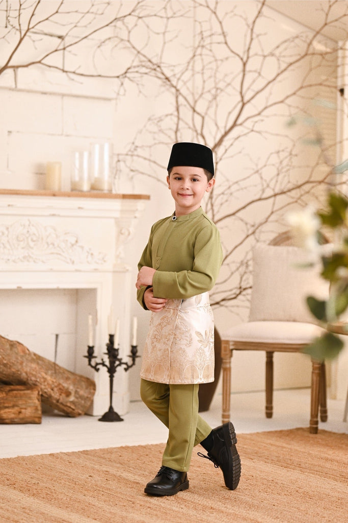 Baju Melayu Kids Luxury Bespoke Fit - Light Olive