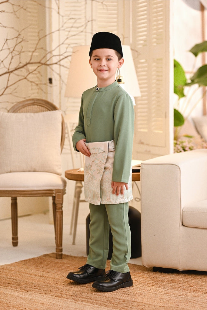 Baju Melayu Kids Luxury Bespoke Fit - Sage Green
