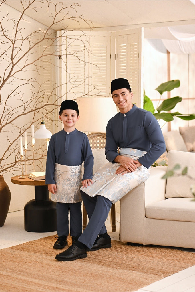 Baju Melayu Kids Light Bespoke Fit - Blue Grey