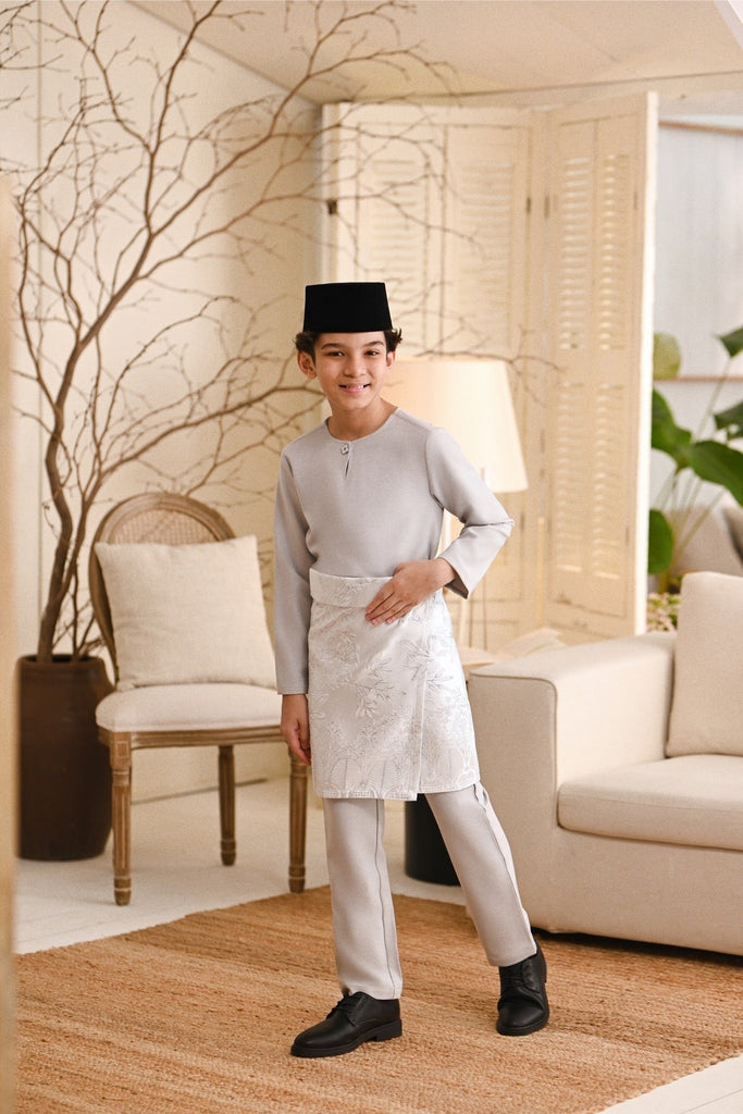Baju Melayu Kids Teluk Belanga Smart Fit - Light Grey