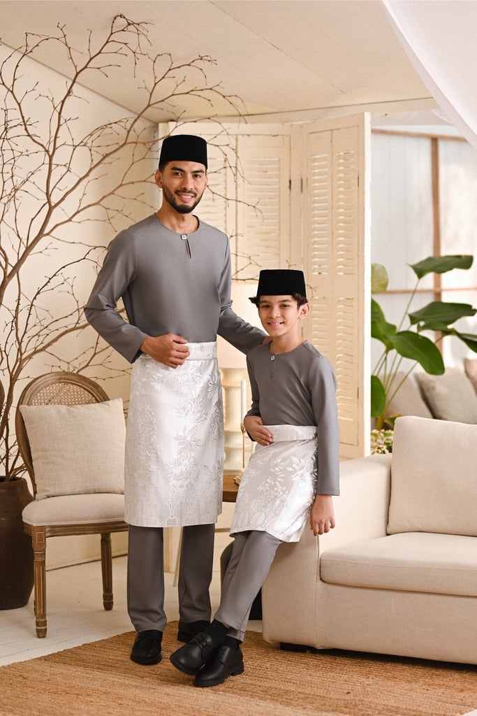 Baju Melayu Kids Teluk Belanga Smart Fit - Ash Grey