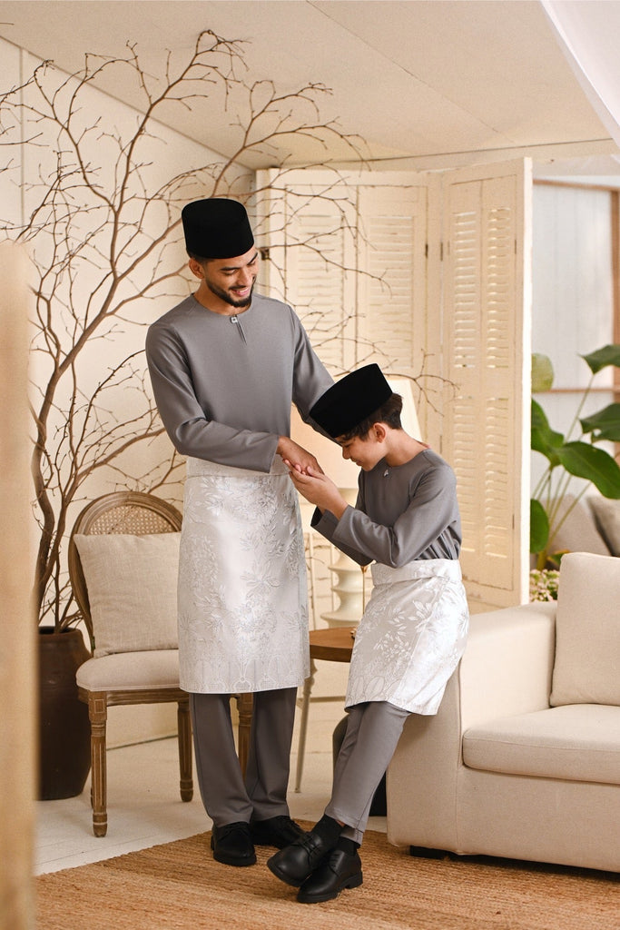 Baju Melayu Kids Teluk Belanga Smart Fit - Ash Grey