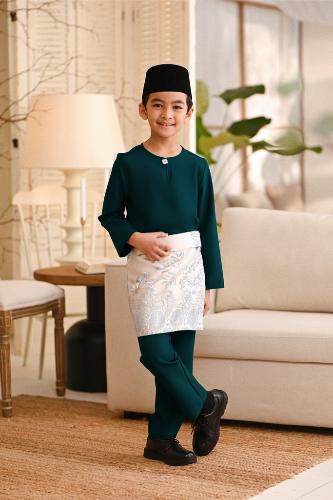 Baju Melayu Kids Teluk Belanga Smart Fit - Blue Green