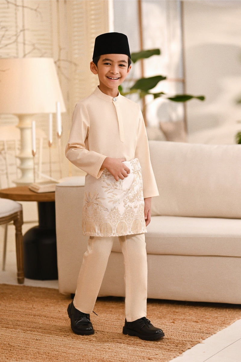 Baju Melayu Kids Natural Cotton Bespoke Fit - Butter Cream
