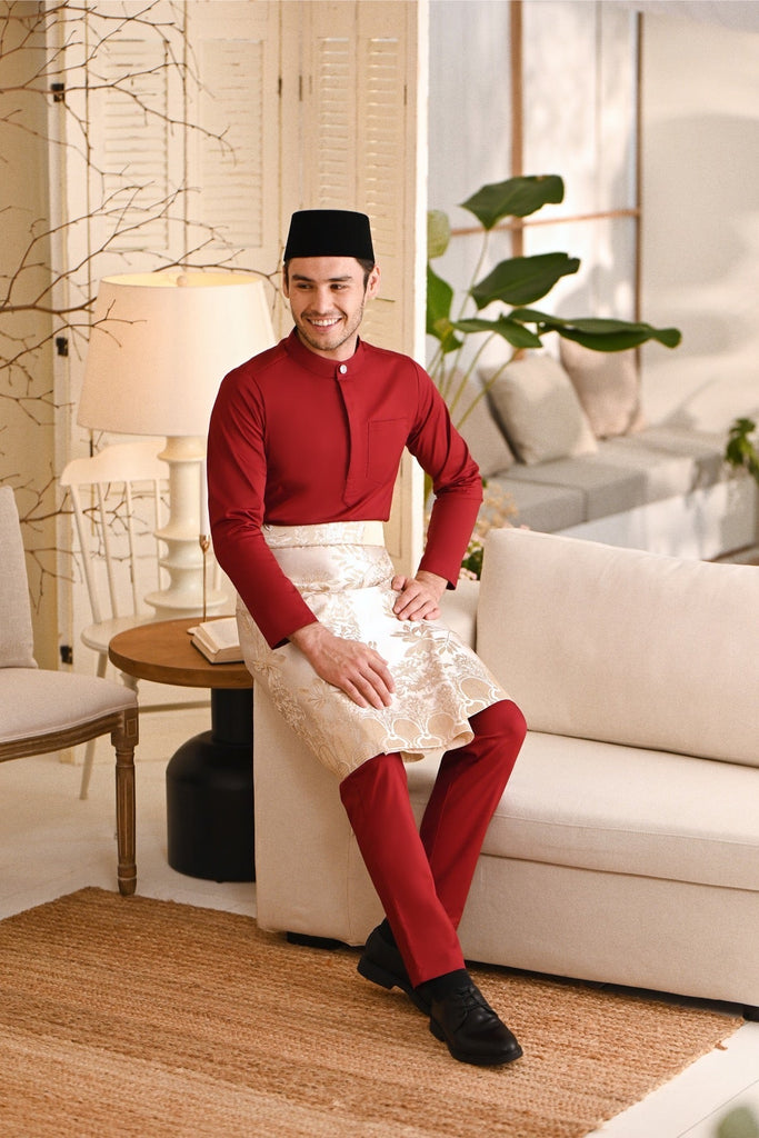 Baju Melayu Natural Cotton Bespoke Fit - Maroon