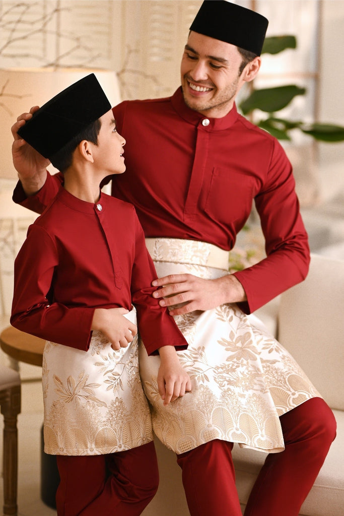 Baju Melayu Kids Natural Cotton Bespoke Fit - Maroon