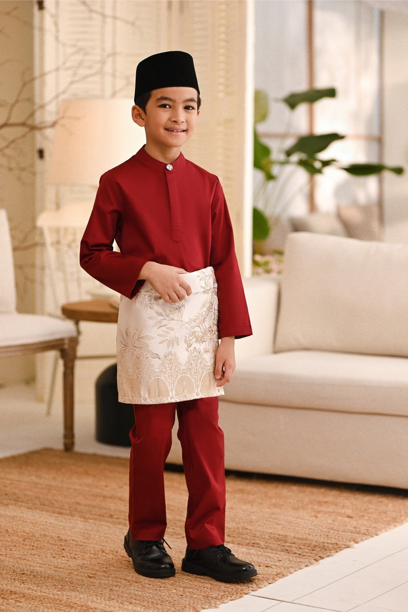Baju Melayu Kids Natural Cotton Bespoke Fit - Maroon