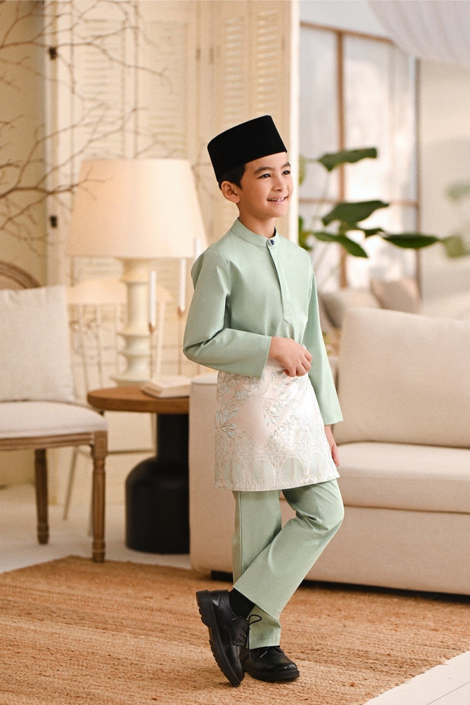 Baju Melayu Kids Natural Cotton Bespoke Fit - Light Mint