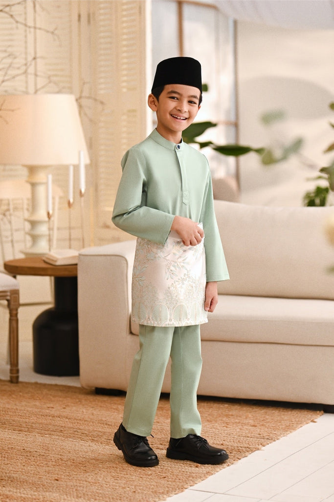 Baju Melayu Kids Natural Cotton Bespoke Fit - Light Mint