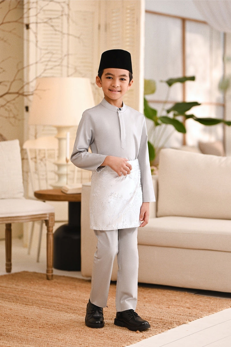 Baju Melayu Kids Natural Cotton Bespoke Fit - Light Grey