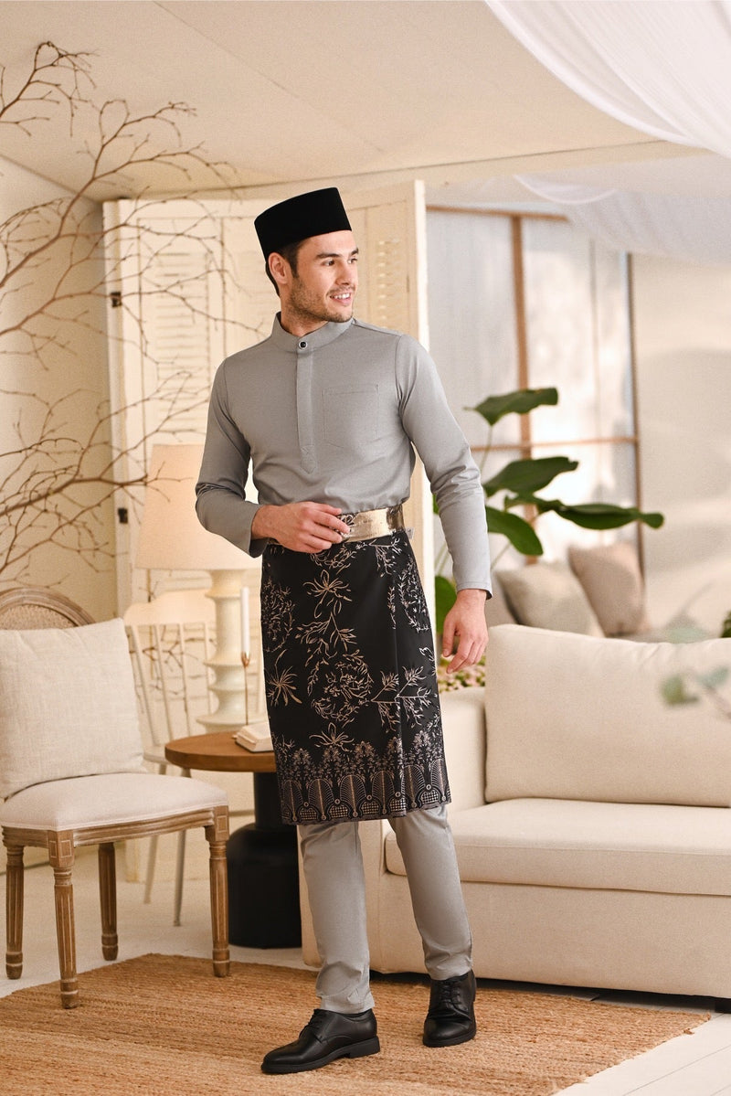 Baju Melayu Natural Cotton Bespoke Fit - Smoke Grey