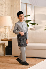 Baju Melayu Kids Natural Cotton Bespoke Fit - Smoke Grey