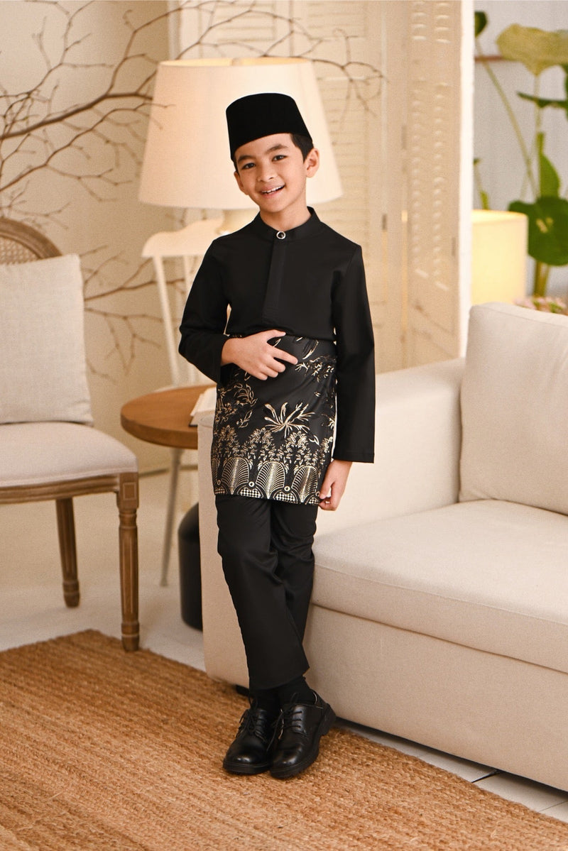 Baju Melayu Kids Natural Cotton Bespoke Fit - Black