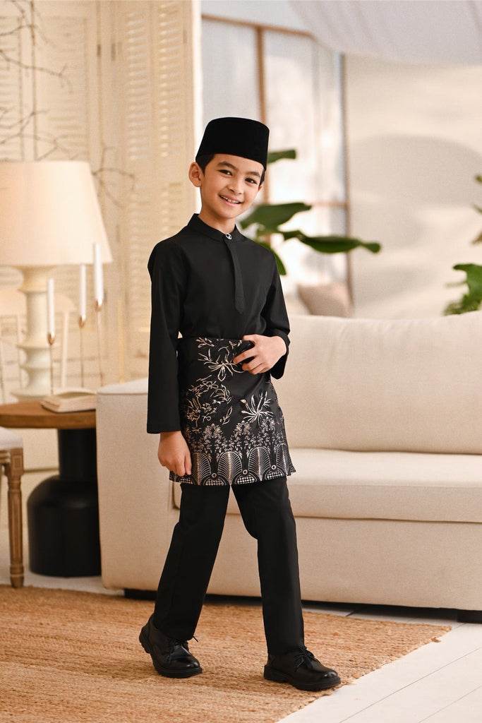 Baju Melayu Kids Natural Cotton Bespoke Fit - Black