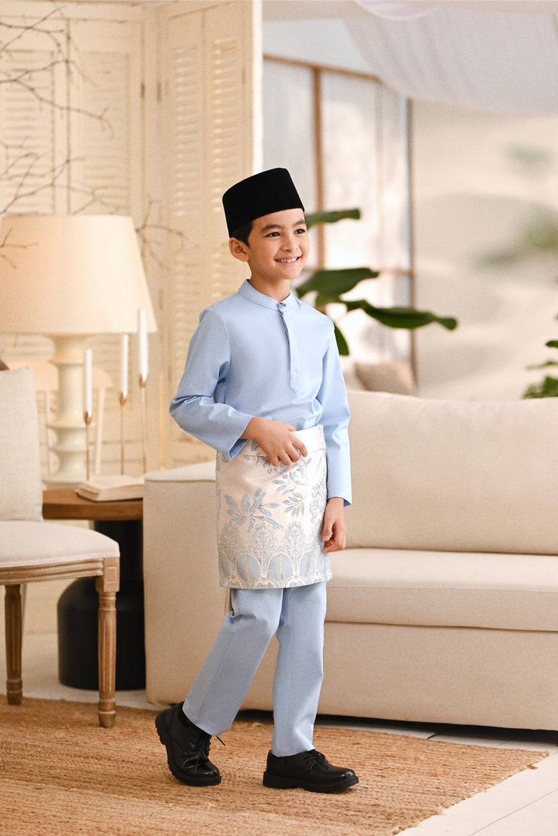 Baju Melayu Kids Natural Cotton Bespoke Fit - Ice Blue