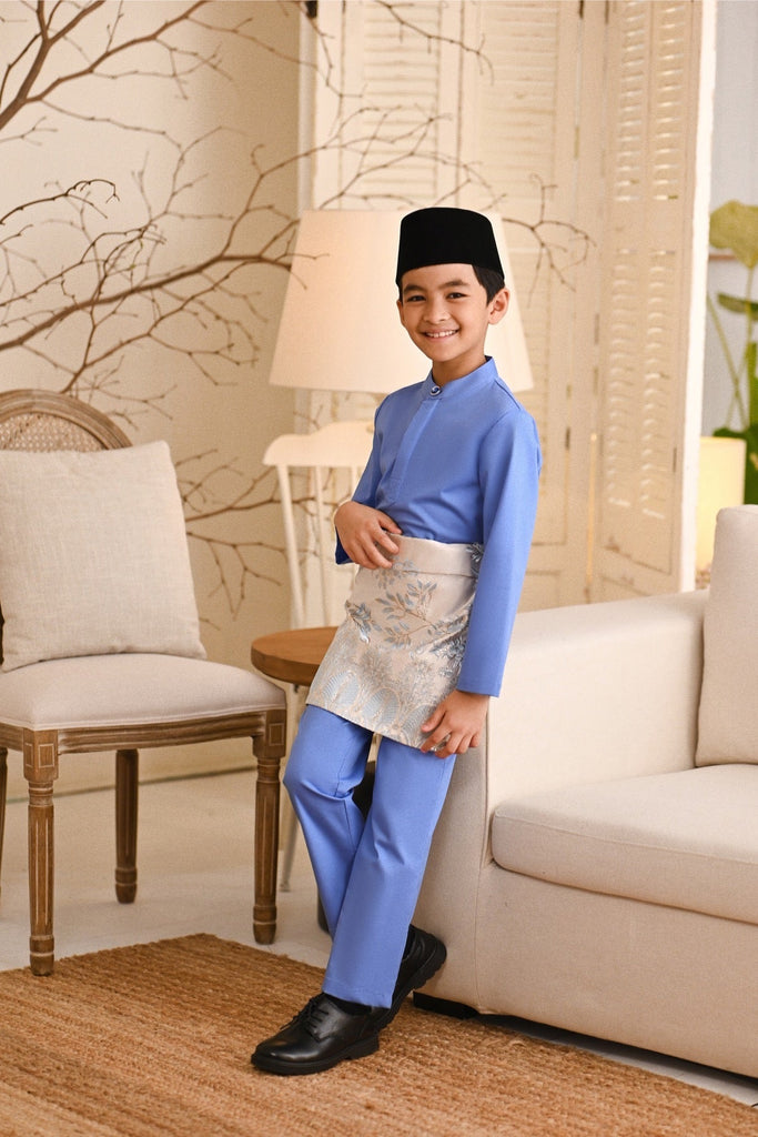 Baju Melayu Kids Natural Cotton Bespoke Fit - Blue Bonnet