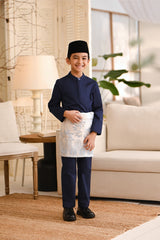 Baju Melayu Kids Natural Cotton Bespoke Fit - Navy Blue