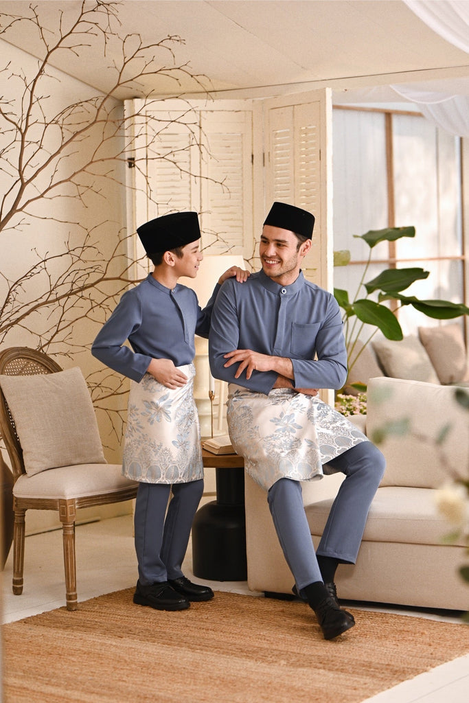 Baju Melayu Kids Luxury Bespoke Fit - Pigeon Blue
