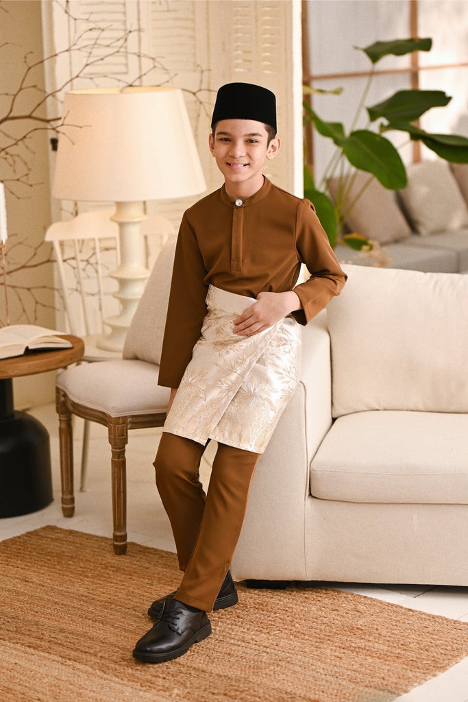 Baju Melayu Kids Luxury Bespoke Fit - Walnut